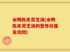 水鸭陈皮灵芝汤(水鸭陈皮灵芝汤的营养价值及功效)
