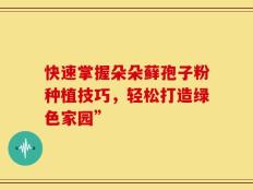 快速掌握朵朵藓孢子粉种植技巧，轻松打造绿色家园”