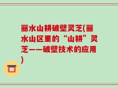 丽水山耕破壁灵芝(丽水山区里的“山耕”灵芝——破壁技术的应用)