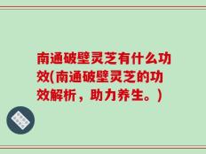 南通破壁灵芝有什么功效(南通破壁灵芝的功效解析，助力养生。)