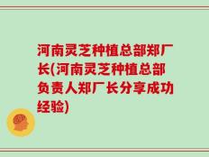 河南灵芝种植总部郑厂长(河南灵芝种植总部负责人郑厂长分享成功经验)