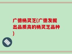 广德杨灵芝(广德发掘出品质高的杨灵芝品种)