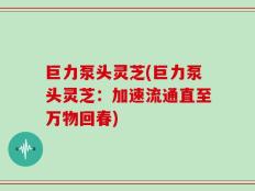 巨力泵头灵芝(巨力泵头灵芝：加速流通直至万物回春)