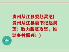 贵州从江县委赵灵芝(贵州从江县委书记赵灵芝：致力脱贫攻坚，推动乡村振兴！)
