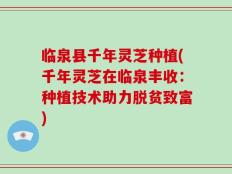 临泉县千年灵芝种植(千年灵芝在临泉丰收：种植技术助力脱贫致富)