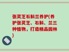 张灵芝石斛兰养护(养护张灵芝、石斛、兰三种植物，打造精品园林)