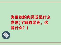 海里说的肉灵芝是什么意思(了解肉灵芝，这是什么？)
