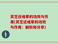 灵芝还魂草的功效与作用(灵芝还魂草的功效与作用：解析和分享)