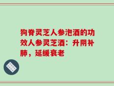狗脊灵芝人参泡酒的功效人参灵芝酒：升阴补肺，延缓衰老