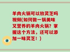 羊肉火锅可以放灵芝吗视频(如何做一锅美味又营养的羊肉火锅？掌握这个方法，还可以添加一味灵芝！)