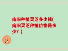 南阳种植灵芝多少钱(南阳灵芝种植价格是多少？)