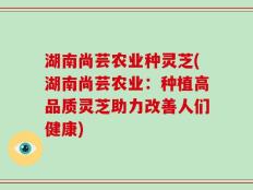 湖南尚芸农业种灵芝(湖南尚芸农业：种植高品质灵芝助力改善人们健康)