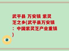 武平县 万安镇 紫灵芝之乡(武平县万安镇：中国紫灵芝产业重镇)