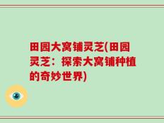 田园大窝铺灵芝(田园灵芝：探索大窝铺种植的奇妙世界)