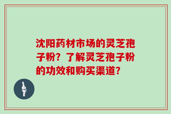 沈阳药材市场的灵芝孢子粉？了解灵芝孢子粉的功效和购买渠道？