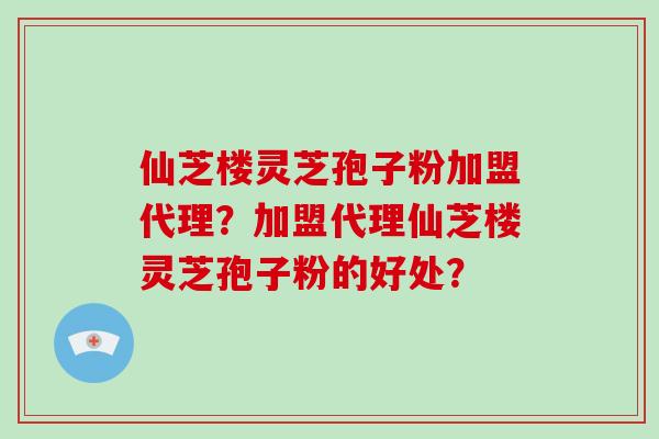 仙芝楼灵芝孢子粉加盟代理？加盟代理仙芝楼灵芝孢子粉的好处？