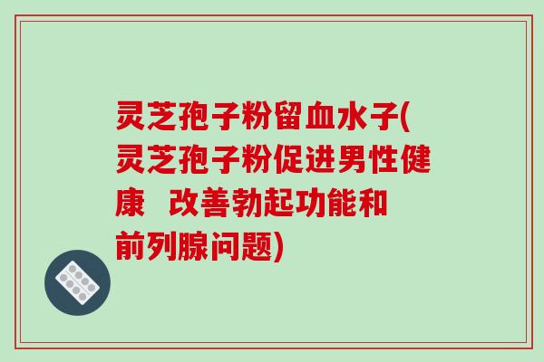 灵芝孢子粉留血水子(灵芝孢子粉促进男性健康  改善勃起功能和前列腺问题)