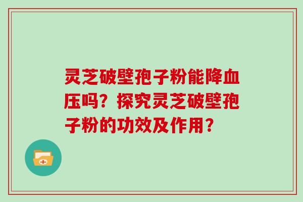 灵芝破壁孢子粉能降血压吗？探究灵芝破壁孢子粉的功效及作用？