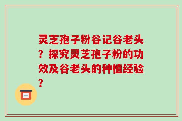 灵芝孢子粉谷记谷老头?探究灵芝孢子粉的功效及谷老头的种植经验?