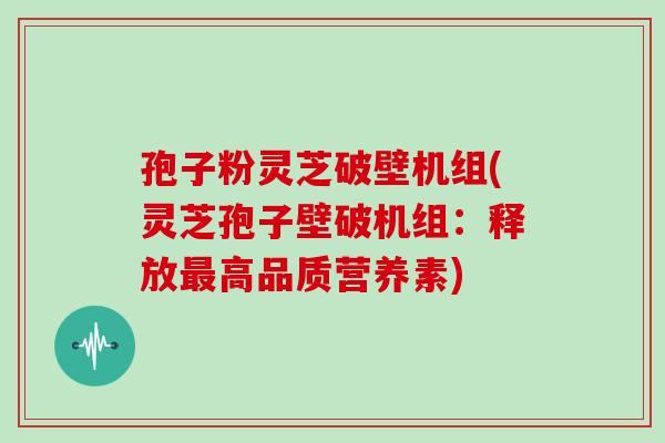 孢子粉灵芝破壁机组(灵芝孢子壁破机组:释放最高品质营养素)
