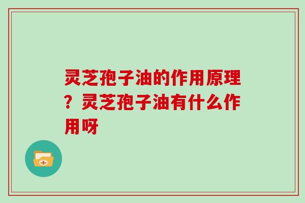 灵芝孢子油的作用原理?灵芝孢子油有什么作用呀