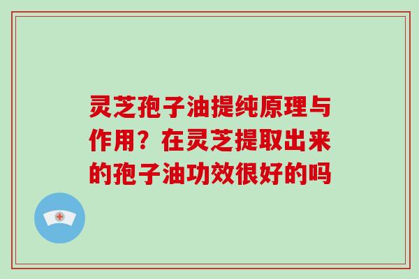 灵芝孢子油提纯原理与作用?在灵芝提取出来的孢子油功效很好的吗