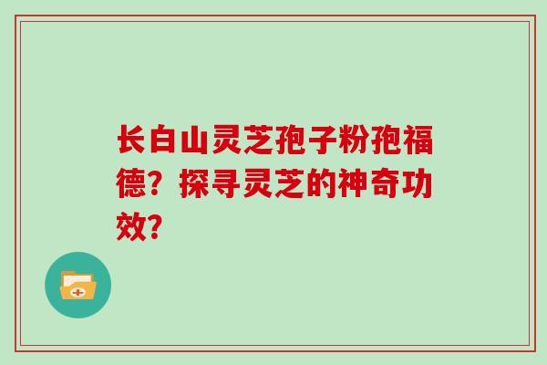 长白山灵芝孢子粉孢福德？探寻灵芝的神奇功效？