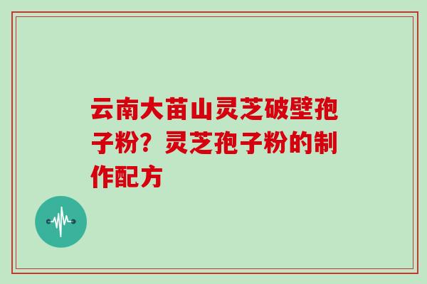 云南大苗山灵芝破壁孢子粉?灵芝孢子粉的制作配方