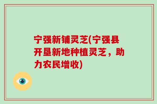 宁强新铺灵芝(宁强县开垦新地种植灵芝，助力农民增收)