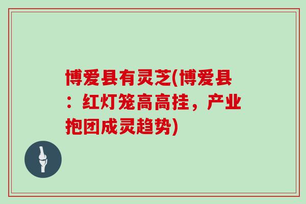 博爱县有灵芝(博爱县：红灯笼高高挂，产业抱团成灵趋势)