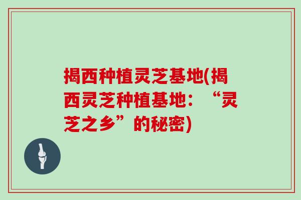 揭西种植灵芝基地(揭西灵芝种植基地：“灵芝之乡”的秘密)