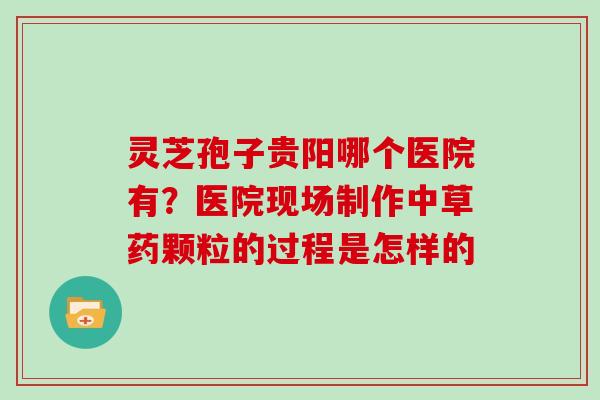 灵芝孢子贵阳哪个医院有?医院现场制作中草药颗粒的过程是怎样的