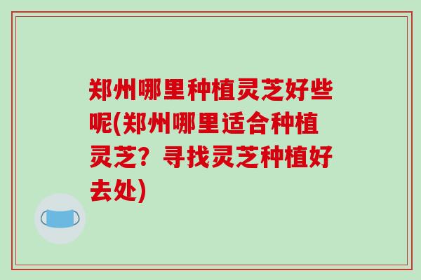 郑州哪里种植灵芝好些呢(郑州哪里适合种植灵芝?寻找灵芝种植好去处)