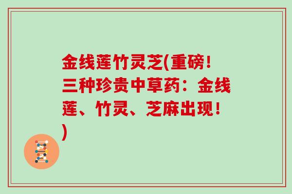 金线莲竹灵芝(重磅!三种珍贵中草药:金线莲、竹灵、芝麻出现!)