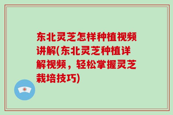 东北灵芝怎样种植视频讲解(东北灵芝种植详解视频,轻松掌握灵芝栽培技巧)
