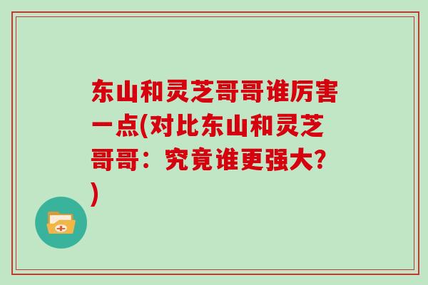 东山和灵芝哥哥谁厉害一点(对比东山和灵芝哥哥:究竟谁更强大?)