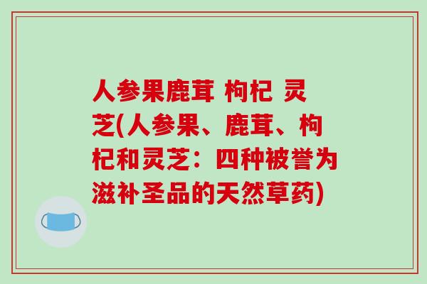 人参果鹿茸 枸杞 灵芝(人参果、鹿茸、枸杞和灵芝：四种被誉为滋补圣品的天然草药)