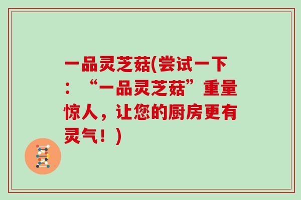 一品灵芝菇(尝试一下:“一品灵芝菇”重量惊人,让您的厨房更有灵气!)