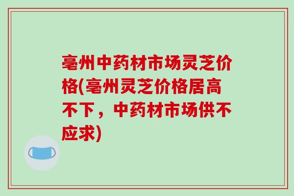 亳州中药材市场灵芝价格(亳州灵芝价格居高不下,中药材市场供不应求)