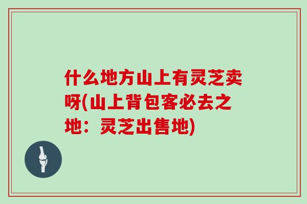 什么地方山上有灵芝卖呀(山上背包客必去之地:灵芝出售地)