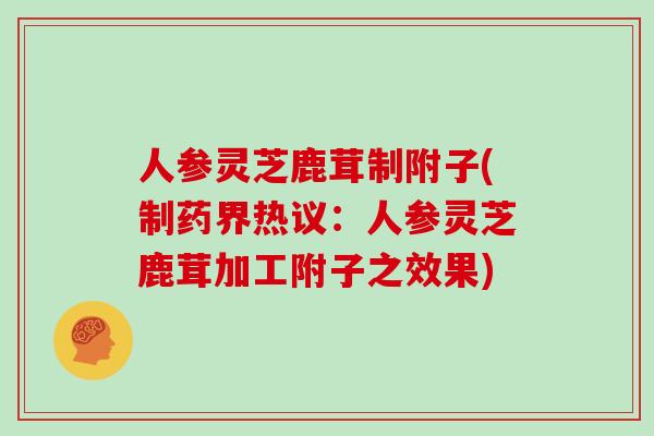 人参灵芝鹿茸制附子(制药界热议：人参灵芝鹿茸加工附子之效果)