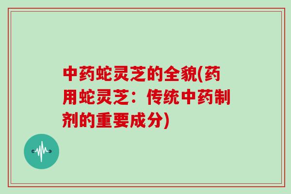 中药蛇灵芝的全貌(药用蛇灵芝：传统中药制剂的重要成分)
