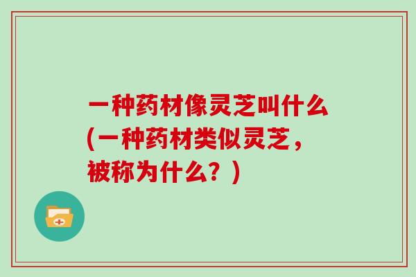 一种药材像灵芝叫什么(一种药材类似灵芝,被称为什么?)