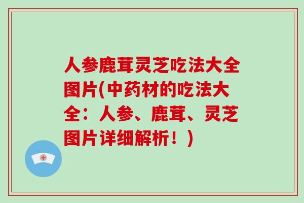 人参鹿茸灵芝吃法大全图片(中药材的吃法大全:人参、鹿茸、灵芝图片详细解析!)