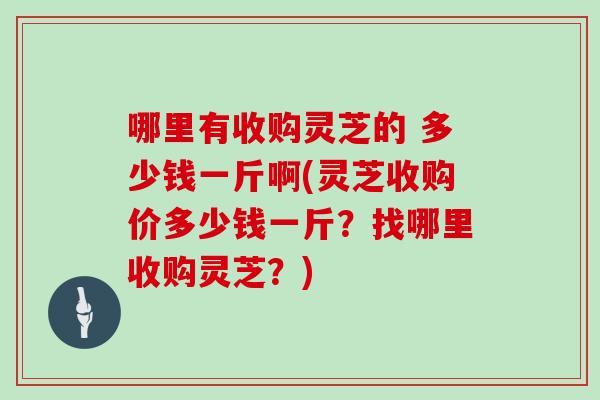 哪里有收购灵芝的 多少钱一斤啊(灵芝收购价多少钱一斤?找哪里收购灵芝?)