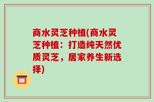 商水灵芝种植(商水灵芝种植:打造纯天然优质灵芝,居家养生新选择)