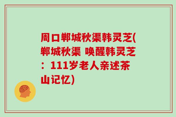 周口郸城秋渠韩灵芝(郸城秋渠 唤醒韩灵芝:111岁老人亲述茶山记忆)