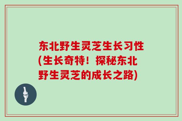 东北野生灵芝生长习性(生长奇特！探秘东北野生灵芝的成长之路)