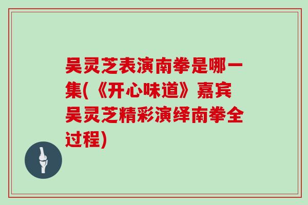 吴灵芝表演南拳是哪一集(《开心味道》嘉宾吴灵芝精彩演绎南拳全过程)