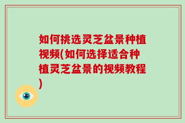 如何挑选灵芝盆景种植视频(如何选择适合种植灵芝盆景的视频教程)